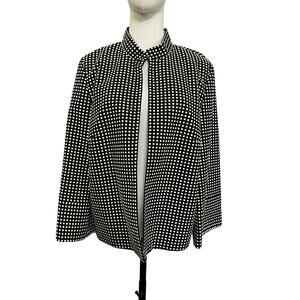 Josephine Black White Dot Open Front Crop Jacket 3/4 Sleeve Size 12 Blazer